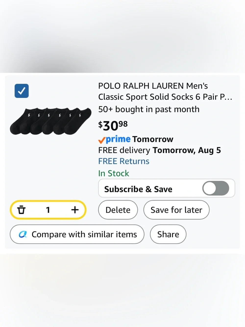 Polo by Ralph Lauren Men’s Black No-Show Performance ankle Socks (6-Pack).New